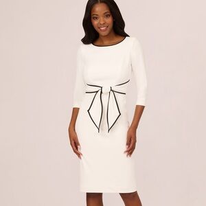 NEW ADRIANNA PAPELL Knit Crepe Dress in Ivory with Black 3/4 Sleeves Size 4